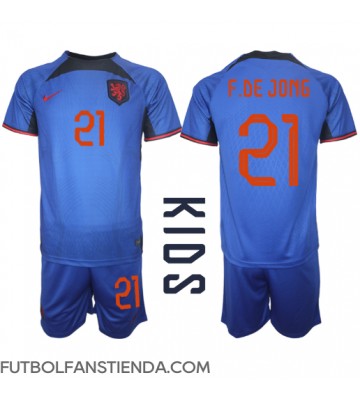 Países Bajos Frenkie de Jong #21 Segunda Equipación Niños Mundial 2022 Manga Corta (+ Pantalones cortos)